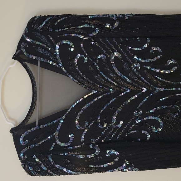VTG AJ BARI 1980s Great Gatsby Heavily Beaded Sequin Silk Power Dress - Picture 3 of 12